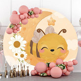 Niedlich Wenig Biene Und Mond Runden Blumen Baby Dusche Hintergrund